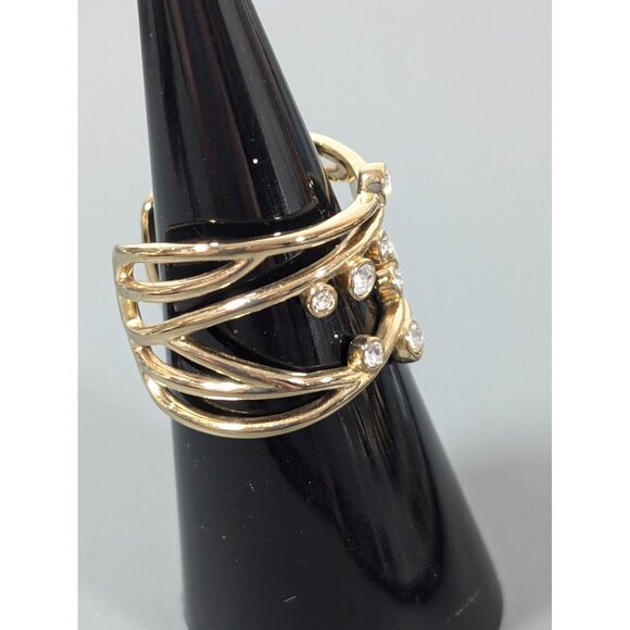 Stella & Dot Gold Tone Ring Celestial Sparkle Criss Cross Rhinestone Size 7 - Picture 3 of 8